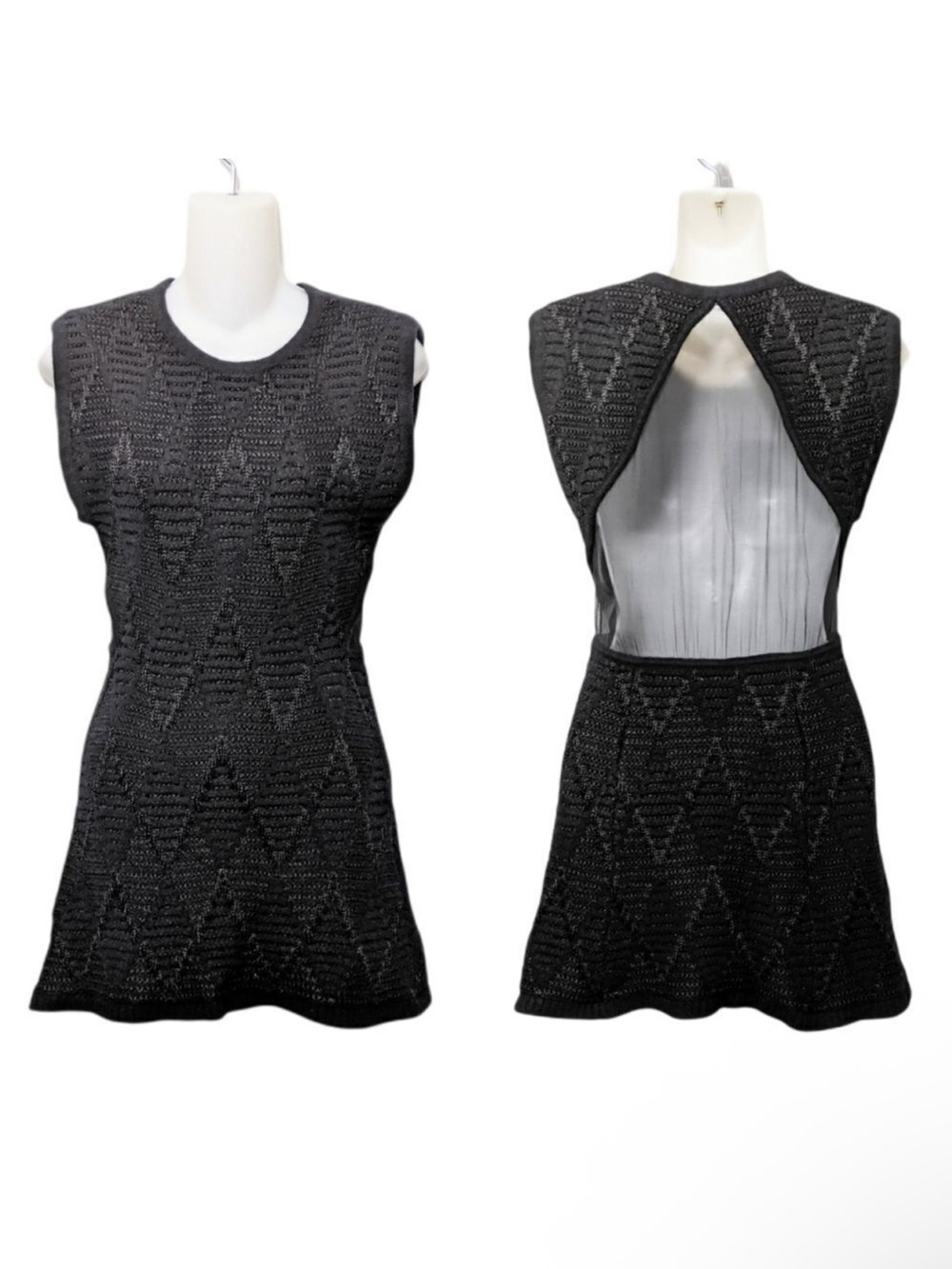 THAKOON Addition Wool Chevron Knit Sheer Silk Panel Back Mini Dress M